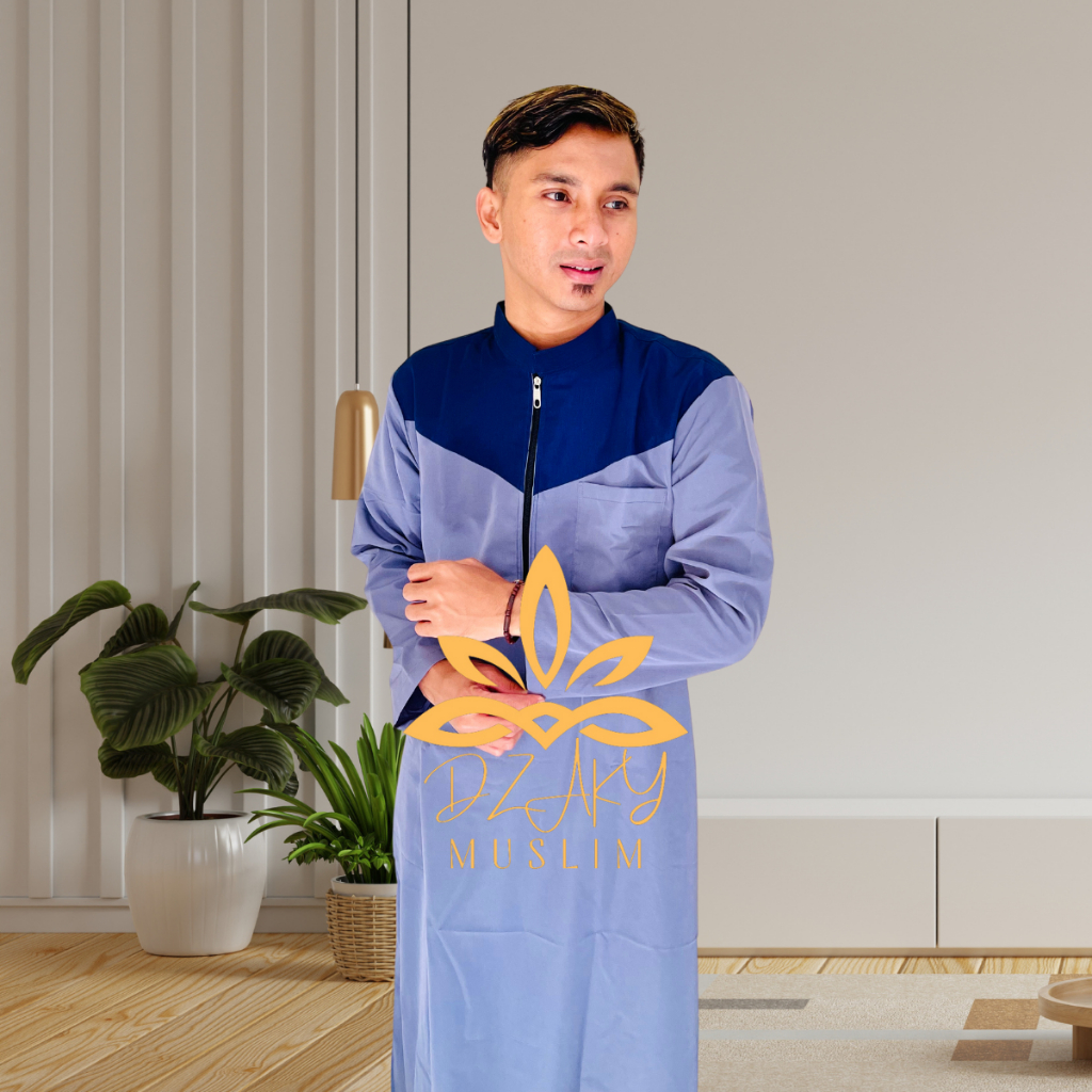 Dzaky Muslim - Gamis Pria Dewasa Kombinasi/Jubah Pria Remaja / Jubah Gamis Sultan