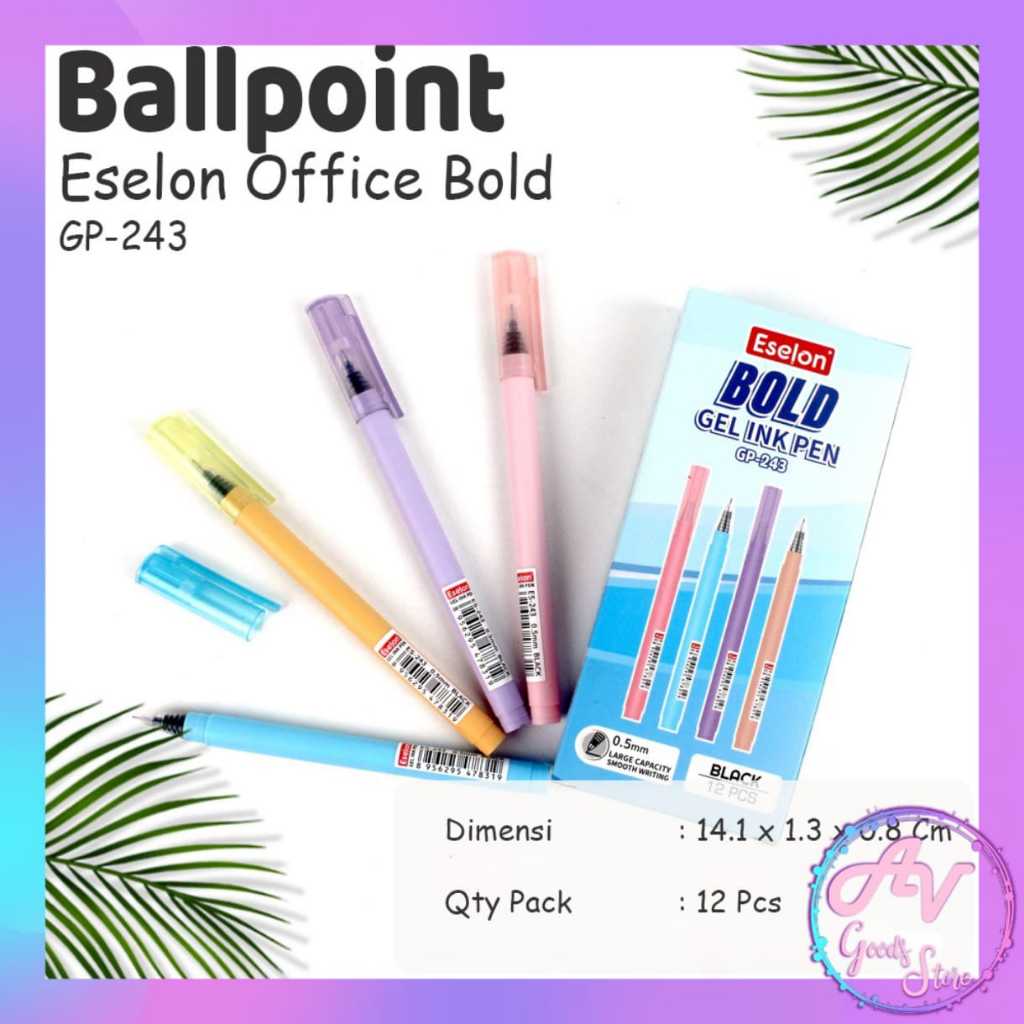 Ballpoint Eselon Bold GP243 (12pcs) / 1Lusin Pulpen Gel Office 0.5mm / Bolpen Murah