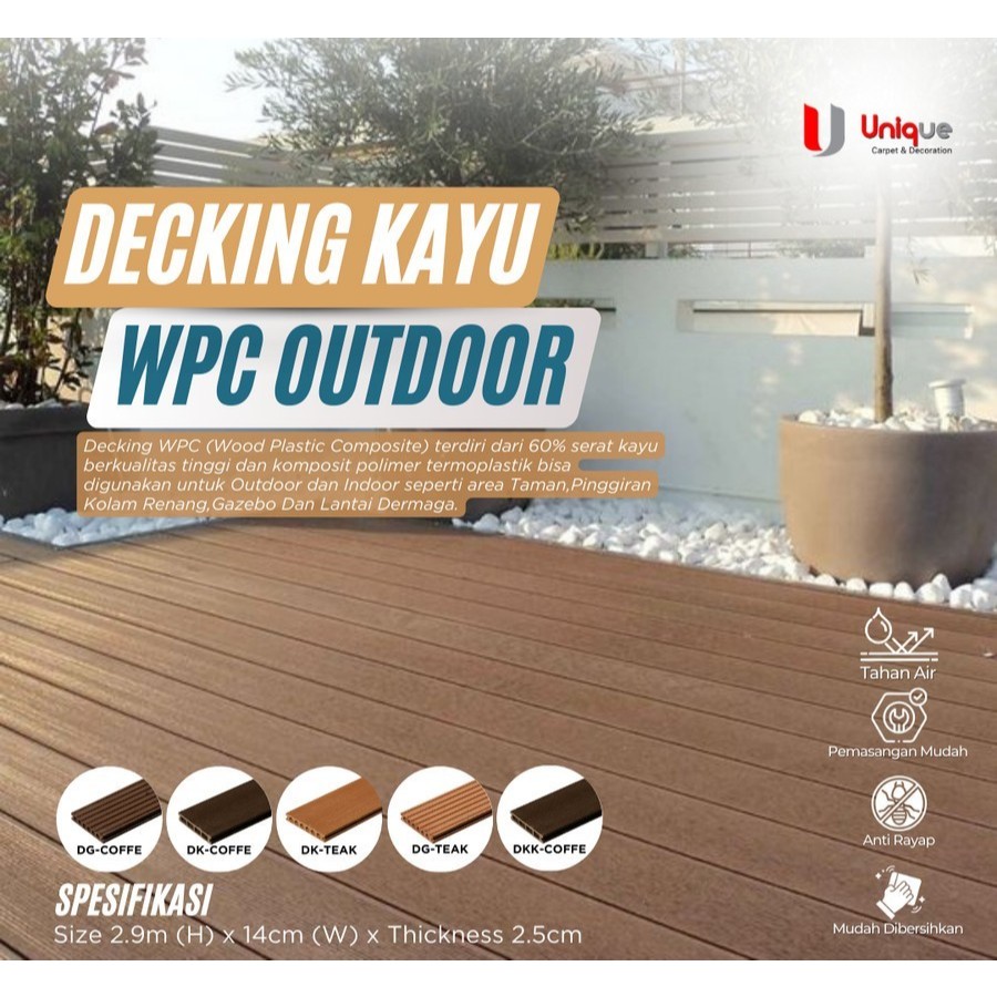 Decking WPC Lantai Kayu Taman Outdoor / Lantai Kayu Decking Kolam