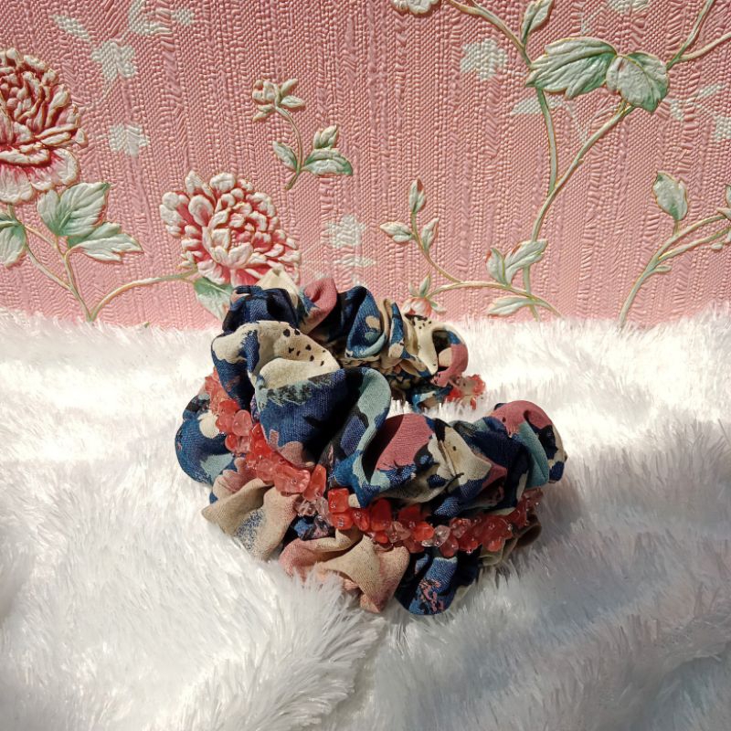 Ruffle Denim + Manik Batu Peach Summer - Hair Band/Bando Dewasa dan Anak