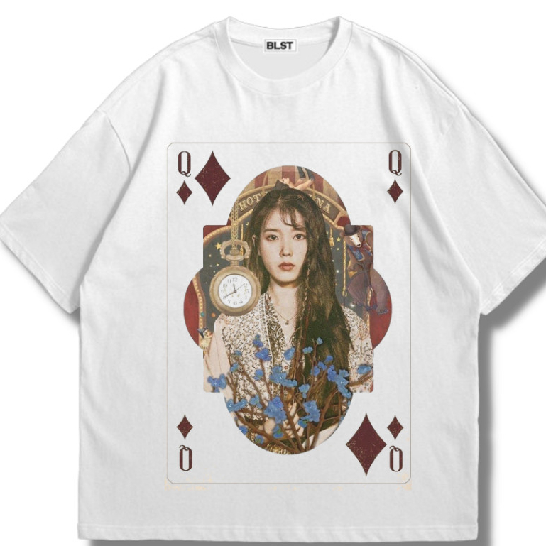 T-Shirt IU Queen White Oversize Vintage Tee Baju Kaos