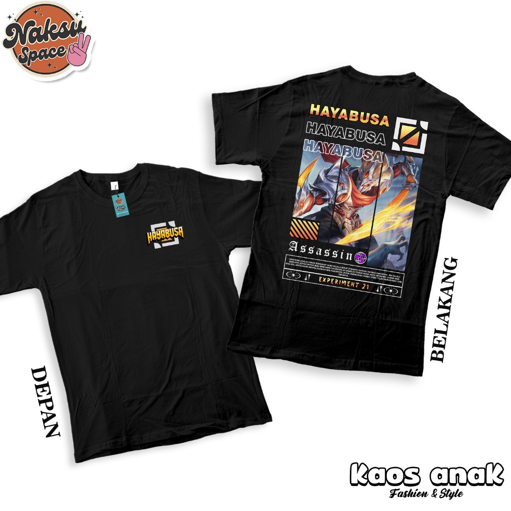 KAOS ANAK - KAOS MOBILE LEGENDS SKIN HAYABUSA EXPERIMENT21 BAJU DISTRO MOBA KATUN COMBED 30S