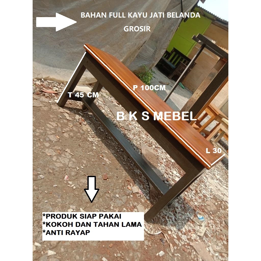 Kursi makan kayu jati belanda panjang100cm lebar 30cm tinggi 45cm siap pakai