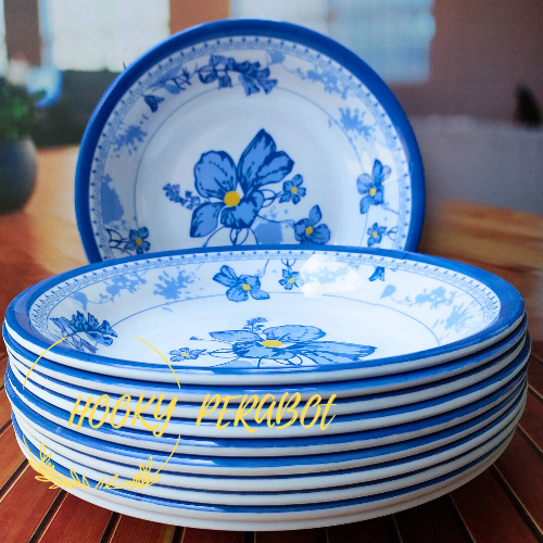 piring makan melamin 9 inc motif bunga biru/ piring melamin/ piring makan/ piring serbaguna