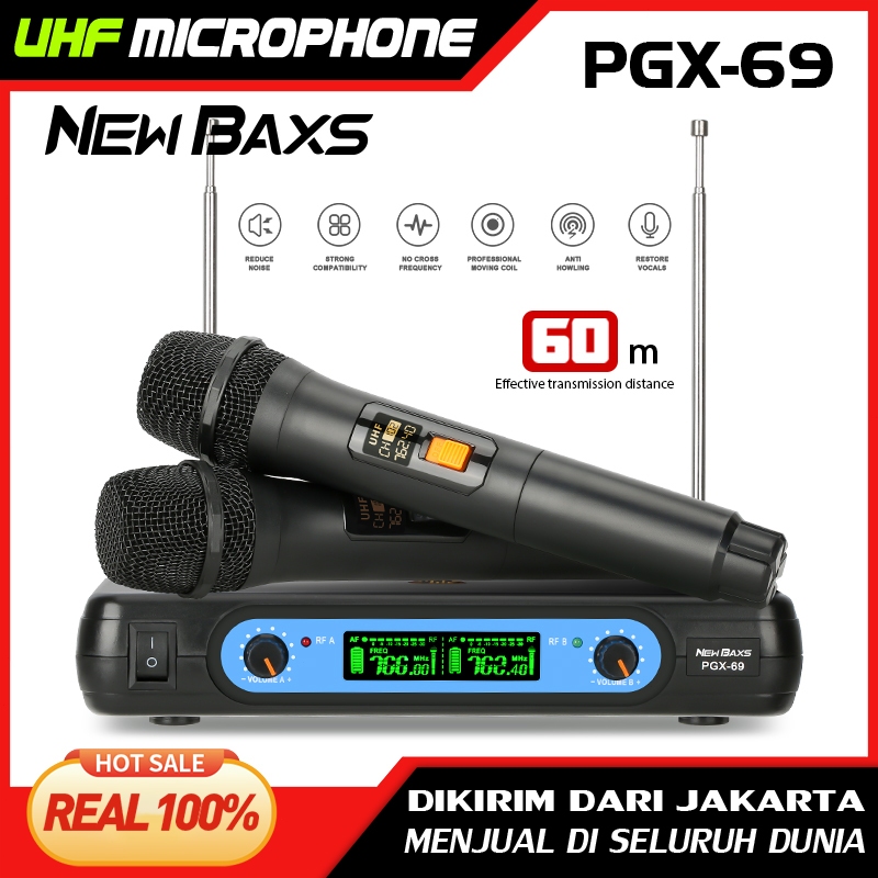 NEW BAXS Mikrofon Nirkabel  PGX-69 UHF band 2 genggam Jarak penerimaan 60M Peralatan audio KTV profe