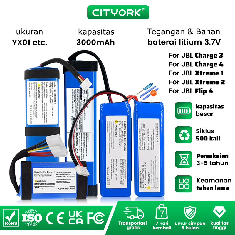 Cityork Baterai isi ulang For JBL Xtreme 1、Xtreme 2、Flip 4、Charge 3、Charge 4 Speaker Replacement Bat