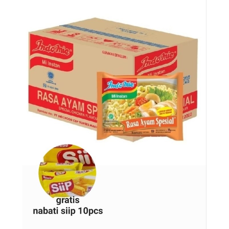 

1 dus indomie kuah ayam spesial(40pcs) gratis nabati siip 10pcs