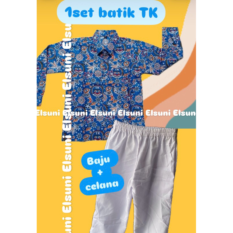 (ONESET)1Set BATIK DAN CELANA PUTIH || SERAGAM BATIK TK NASIONAL || BATK IGTKI BIRU LENGAN PANJANG A