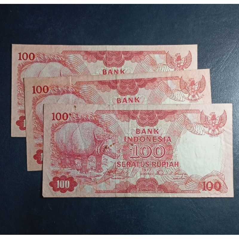UANG KUNO 100 BADAK th 1977 PERNAH PAKAI KERTAS TEBAL