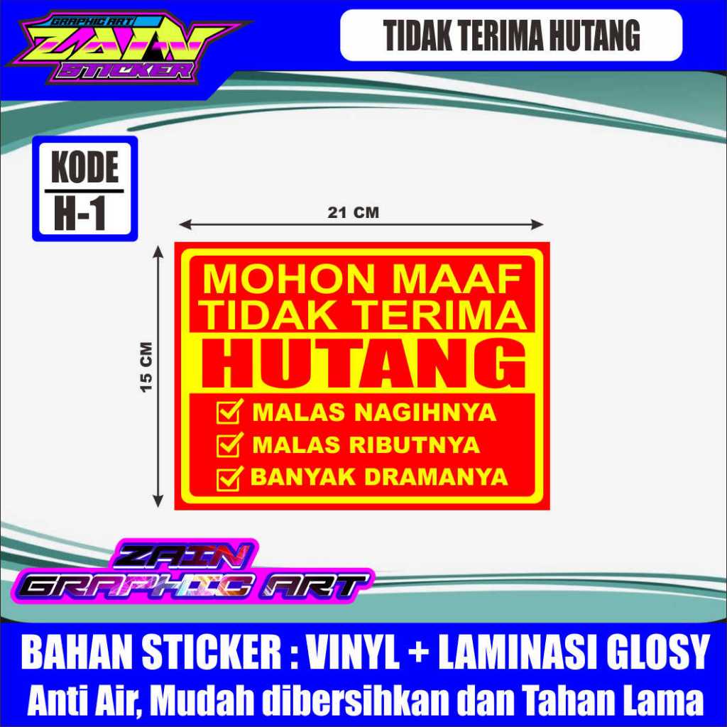 

STIKER TIDAK TERIMA HUTANG + LAMINASI GLOSSY