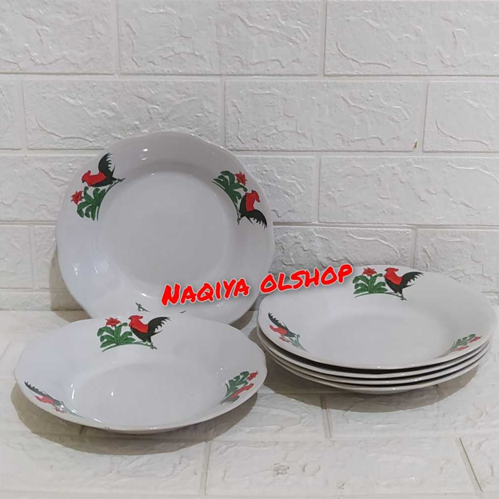Piring Keramik Ayam Jago /Piring Makan Motif /Piring Beling Motif Ayam Jago