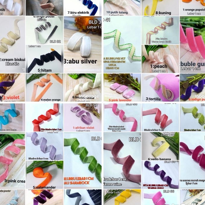 

FLAS SALE bludru per rol 15 meter warna variasi lebar 1 cm