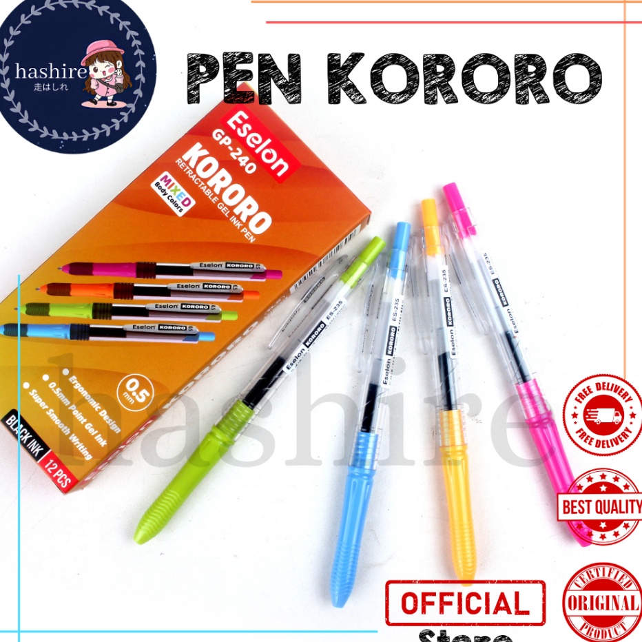 

BRAND 12pcs Pulpen Gel ESELON GP24 KORORO 1 pak Pulpen Gel Cetek 5mm