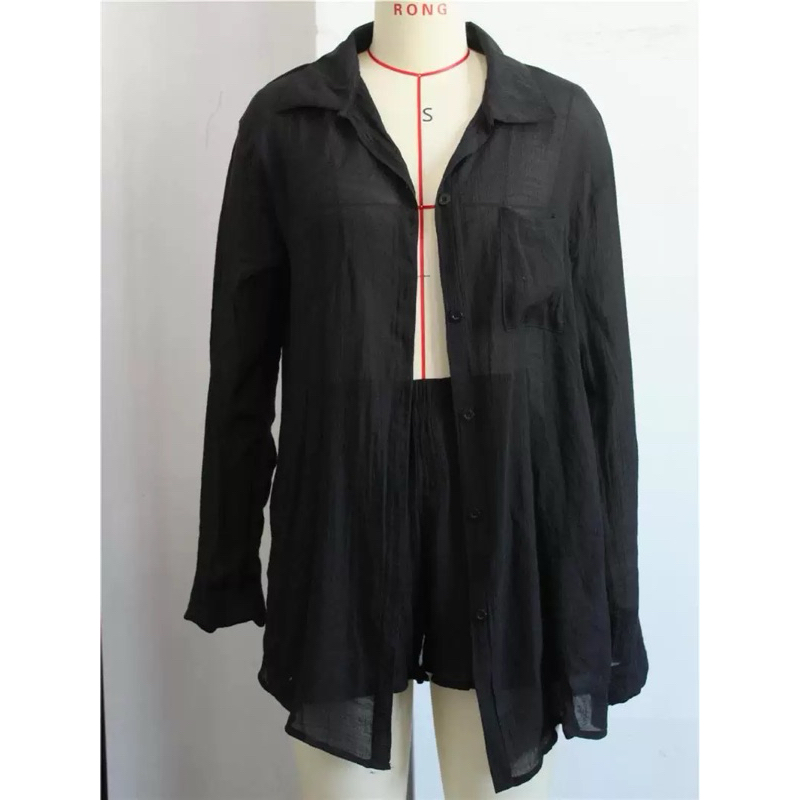 setelan pantai linen crinkle premium