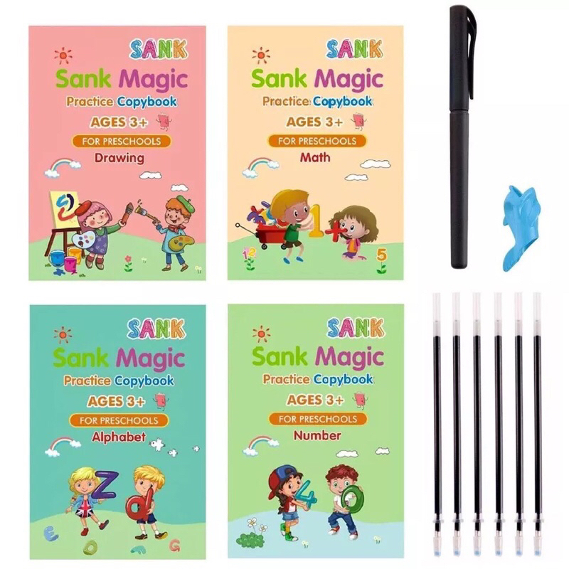 

DOM Sank Magic Book Magic Practice Book 1 set isi 4 buku + pen + refill Set Buku Latihan Belajar Menulis Anak