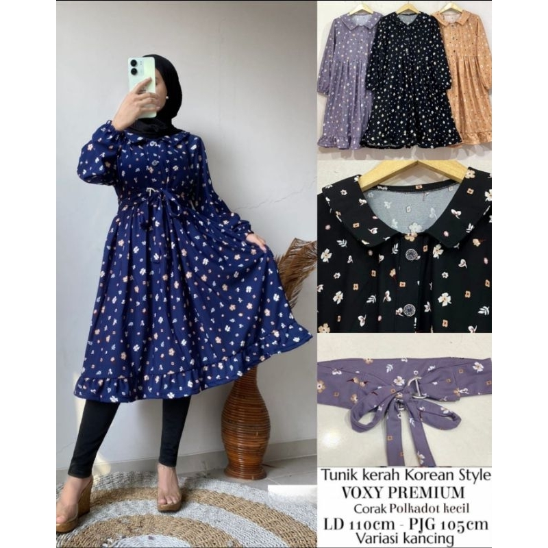 Tunik Kerah Korean Style //Tunik Kekinian// Tunik Motif Bunga