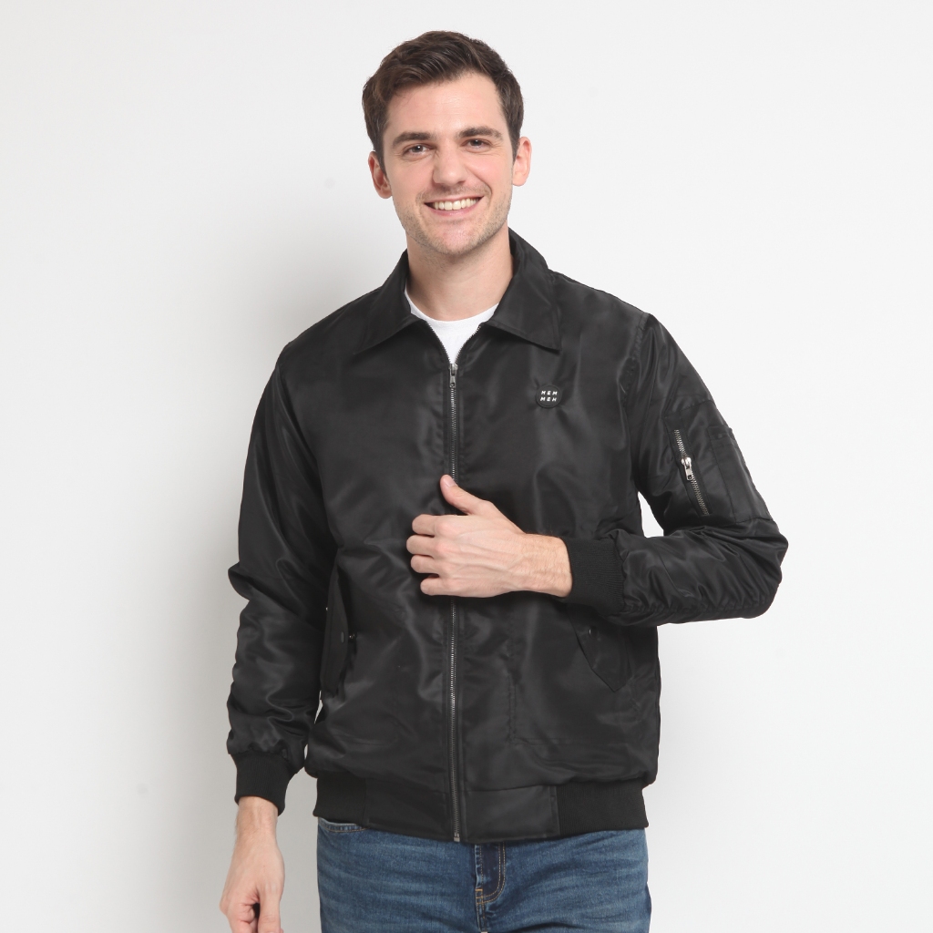 HEMMEH Jaket Bomber Hitam Polos Jaket Bomber Pria Jaket Bomber Resleting