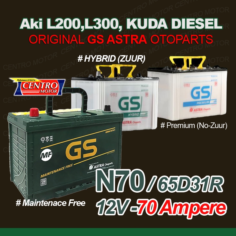 GS ASTRA N70.Aki Mobil L200,300,Mitsubishi Kuda.Tersedia tipe Premium,Hybrid dan Kering(MF)