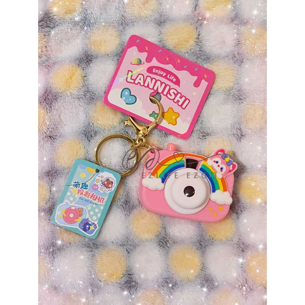 Gantungan Kunci import kamera warna PINK lucu lampu sorot karakter imut Accecories tas anak hadiah