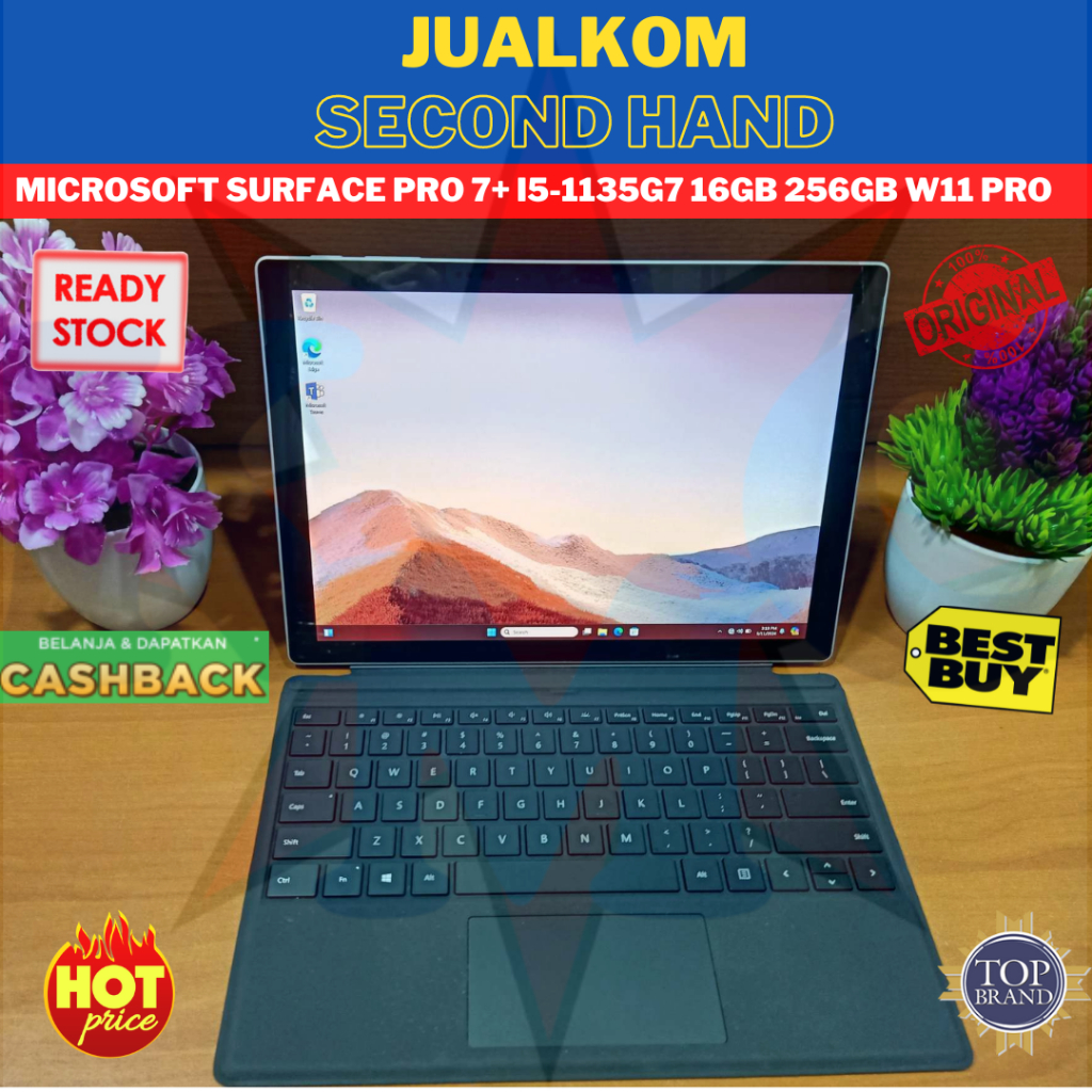 Laptop Second Berkualitas Laptop Bekas Microsoft Surface Pro 7+ Intel i5 i7 Gen 11 16gb 1tb