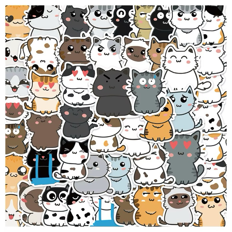 

50pcs Sticker Cute Cat Expression Kucing Stiker PVC Laptop Koper HP Anti Air