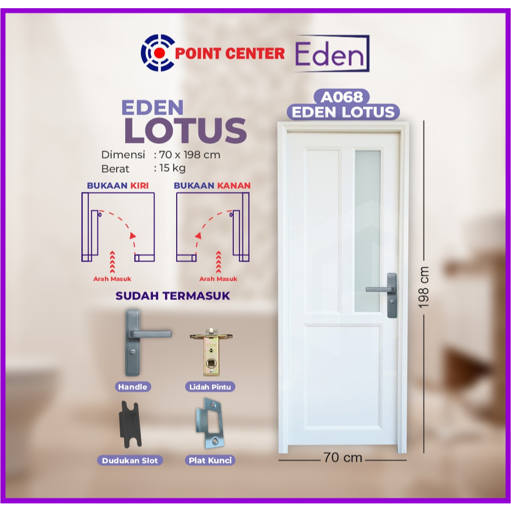 Terlaris EDEN  pintu UPVC EDEN lotus A068