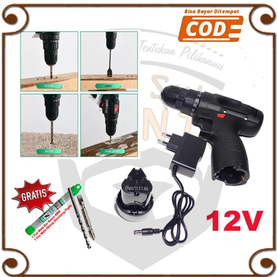 Mesin bor tanpa kabel batre baterai kayu besi obeng elektrik 12s 12 volt cordless drill JLD TOOLS