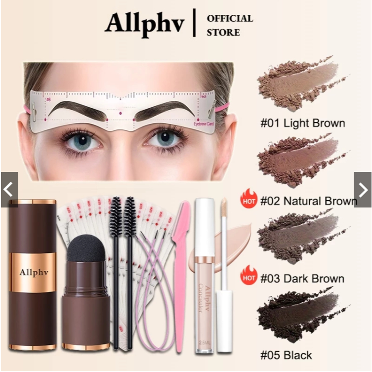 ALLPHV Eyebrow Powder Waterproof Cetakan Alis Tali GRATIS 12 Alis Cetakan Tempel + Concealer #03 Dar