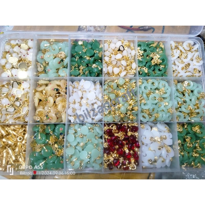 (1pcs)liontin batu giok lapis emas