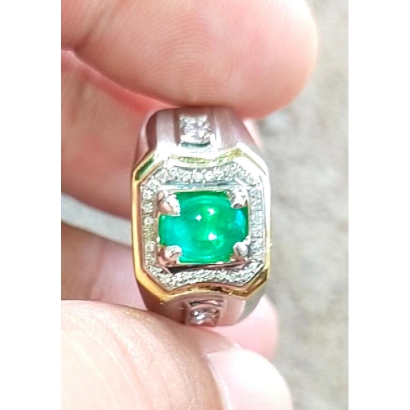 Cincin pria / cincin cowo keren big bos Ring silver Palladium full berlian mata Utama Zamrud colombi