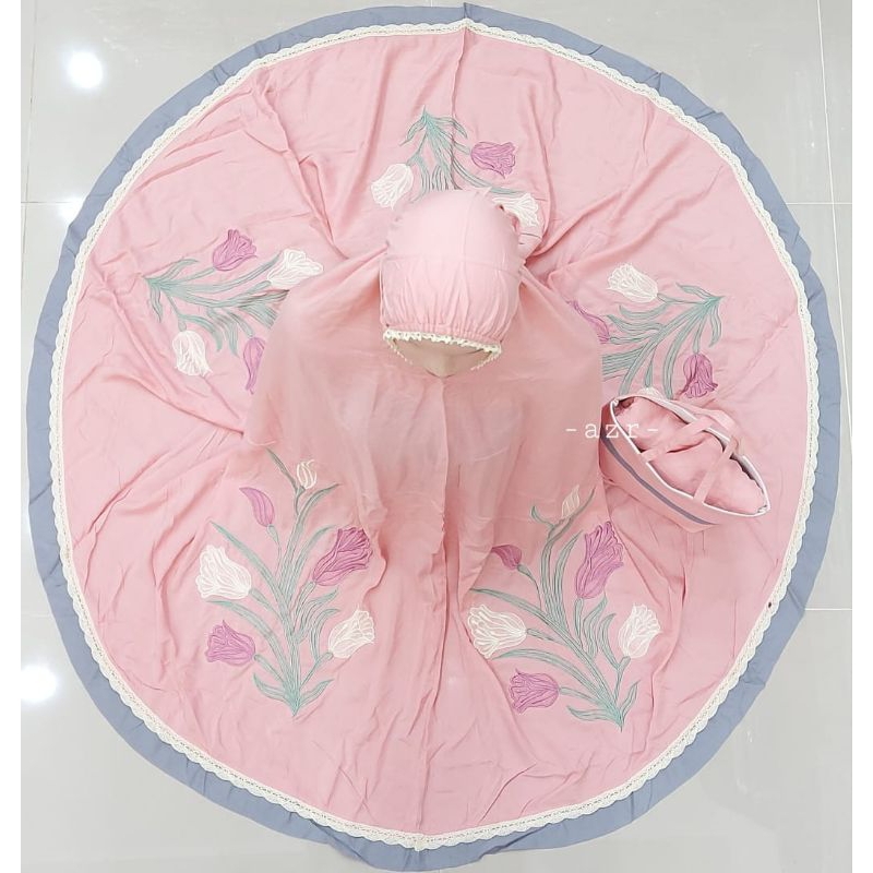 Mukena Rayon Bordir Suji Tulip/Bahan Katun Rayon