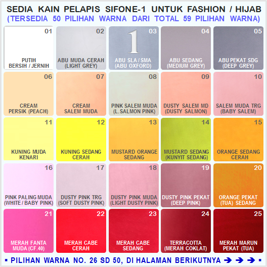 SIFONE-1 (KAIN CHIFFONE FINE - TOTAL SEDIA 59 WARNA) Untuk Pelapis / Hijab / Fashion Wanita dan Anak