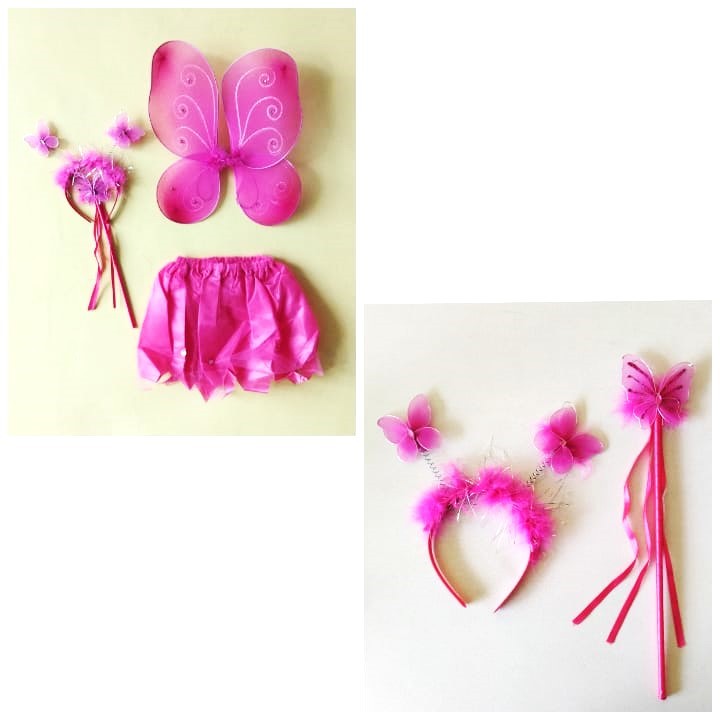 ANNYEONG HASEYO GIFT SHOP | Set 4in1 Sayap Peri + Rok Tutu + Tongkat + Bando Kupu-Kupu Anak Perempua