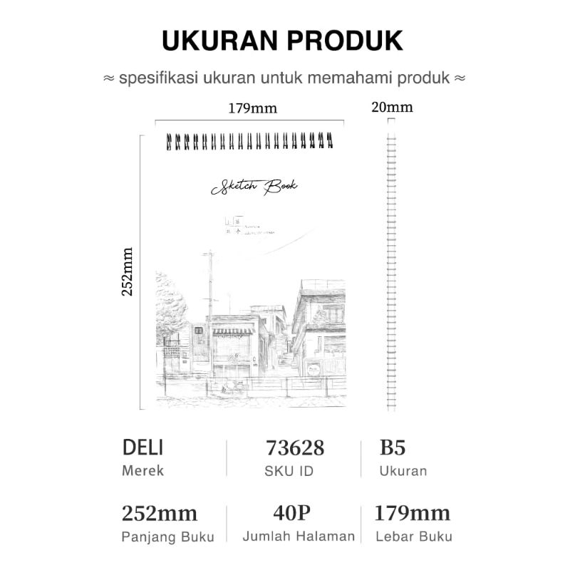 

Deli Sketch Book/Buku Gambar Jilid Spiral B5 40 Lembar 73628