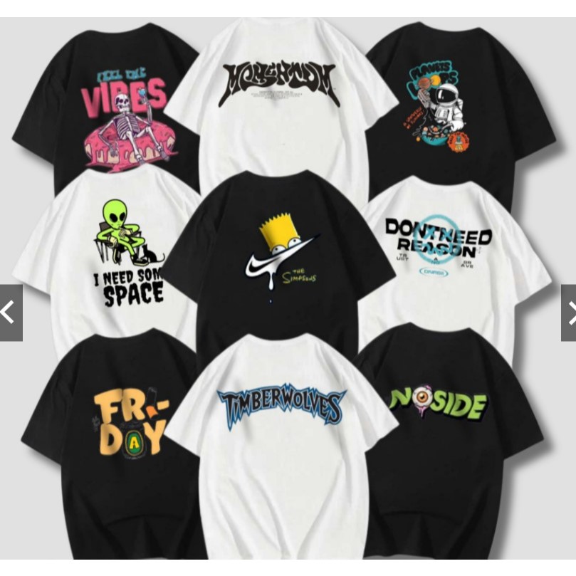 Baju Kaos Tshirt Distro Terbaru isi 5 Pcs Varian Gambar dan Warna Random / Pakaian Pria Wanita Keren