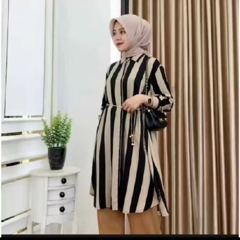 Tunik salur oval katun rayon/full kancing katun premium