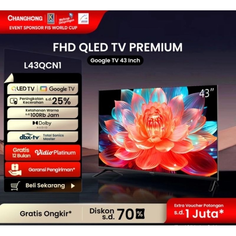 CHANGHONG QLED TV 43 INCH L43QCN1 ANDROID GOOGLE TV