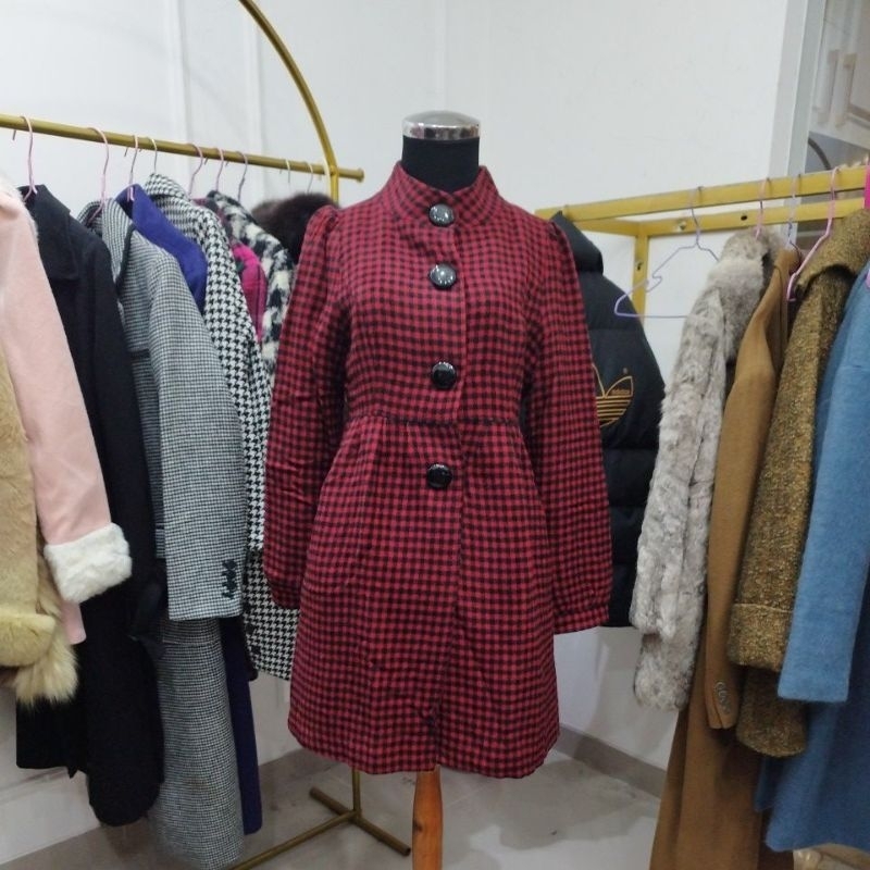Coat wool Baby doll Motif kotak merah