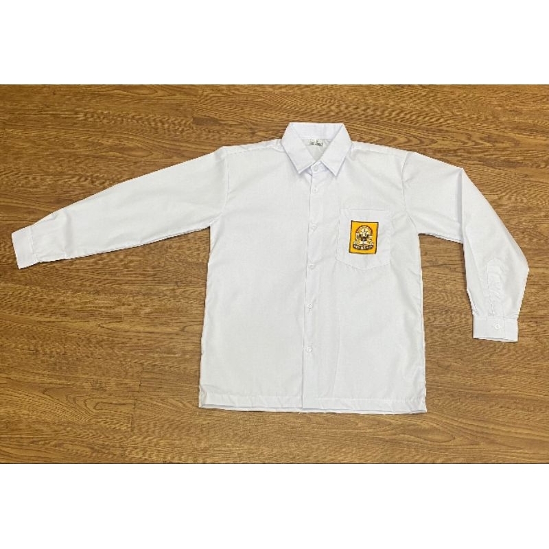 Baju putih panjang SMP, Baju putih bahan Oxford dan bahan twis (licin serta mengkilap), Baju putih l