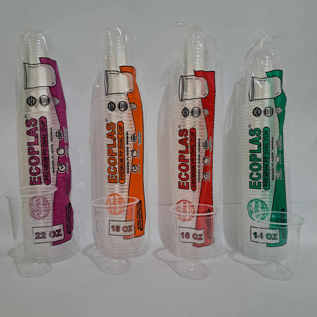 1 DUS 1000 pcs GELAS OVAL 14 16 18 22 Oz Cup Oval 14oz 16oz 18oz 22oz Ecoplas GOJEK