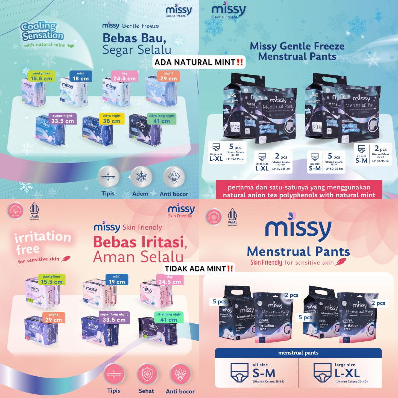 SONRISA - Pembalut Missy Gentle Freeze Skin Friendly / Softex Celana Menstruasi / Pembalut Wanita Pa