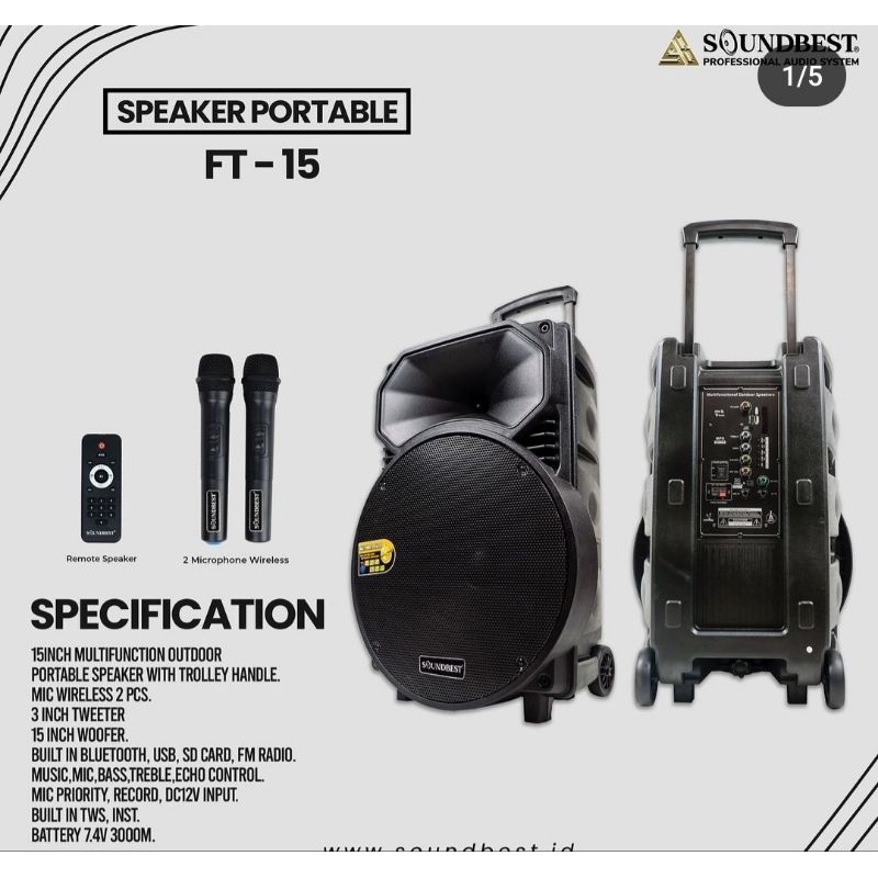 SOUNDBEST TF 15AKTIF SPEAKER PORTABLE
