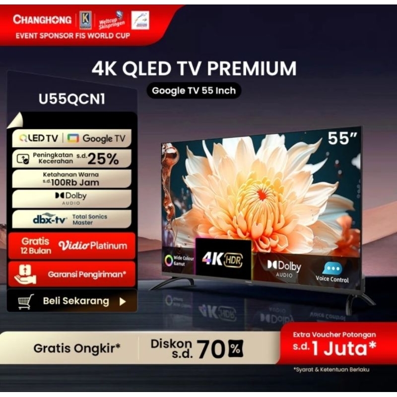 CHANGHONG QLED TV 4K 55 INCH U55QCN1 ANDROID GOOGLE TV