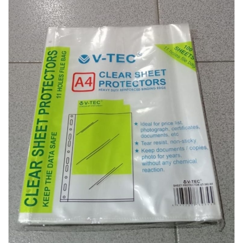 

Sheet Protector Vtec A4 isi 100 lembar (per 1 pack)