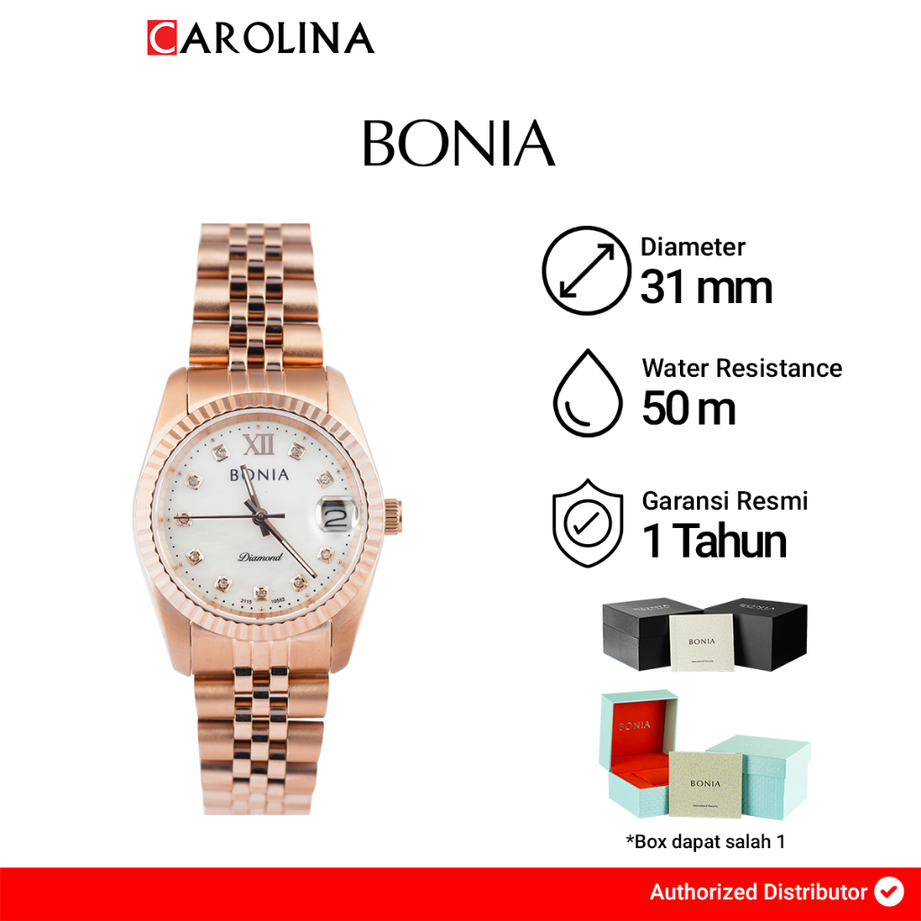 Jam Tangan Wanita Bonia B10552-3553 Silver Dial Rose Gold Stainless Steel Strap
