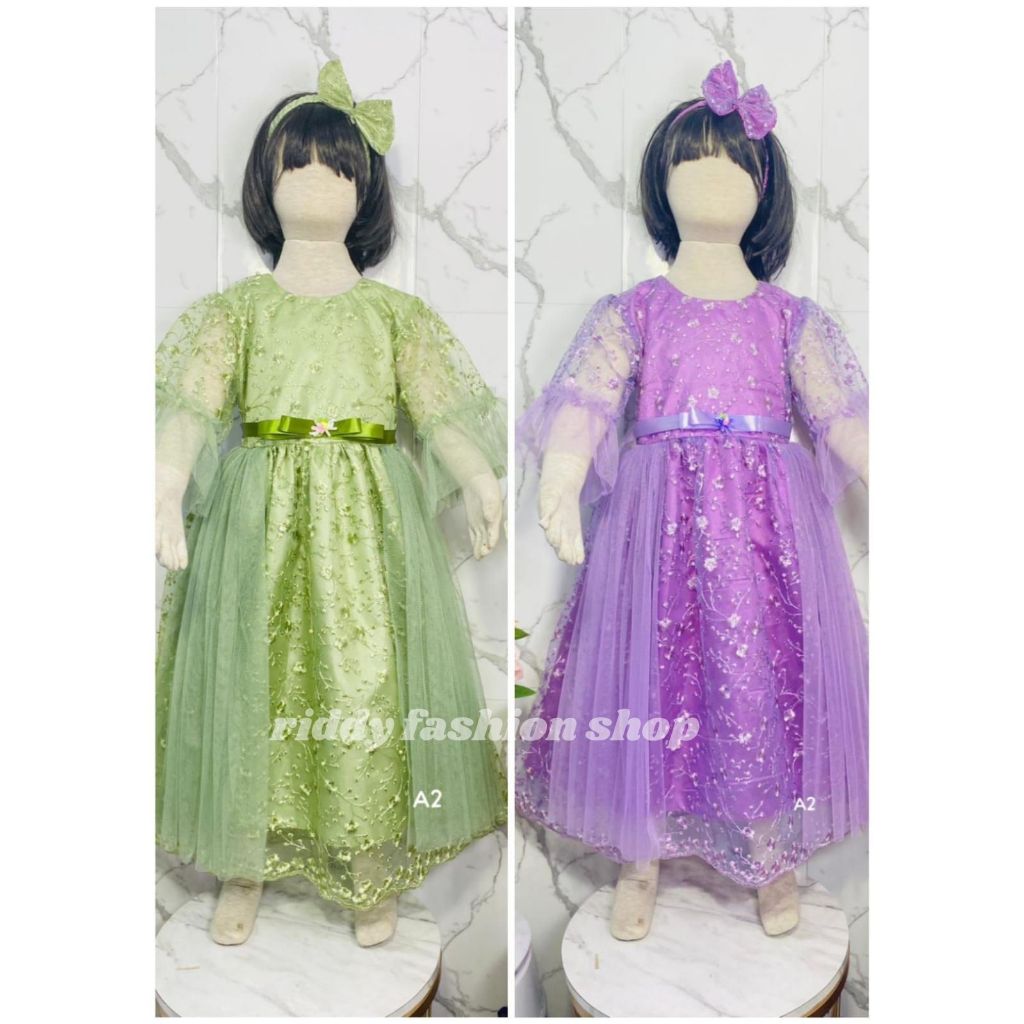 FREE BANDO ~ DRESS BRUKAT KAYLA TILLA DOT ANAK PEREMPUAN USIA 3 - 8 TAHUN / GAUN PESTA ULTAH PITA PI