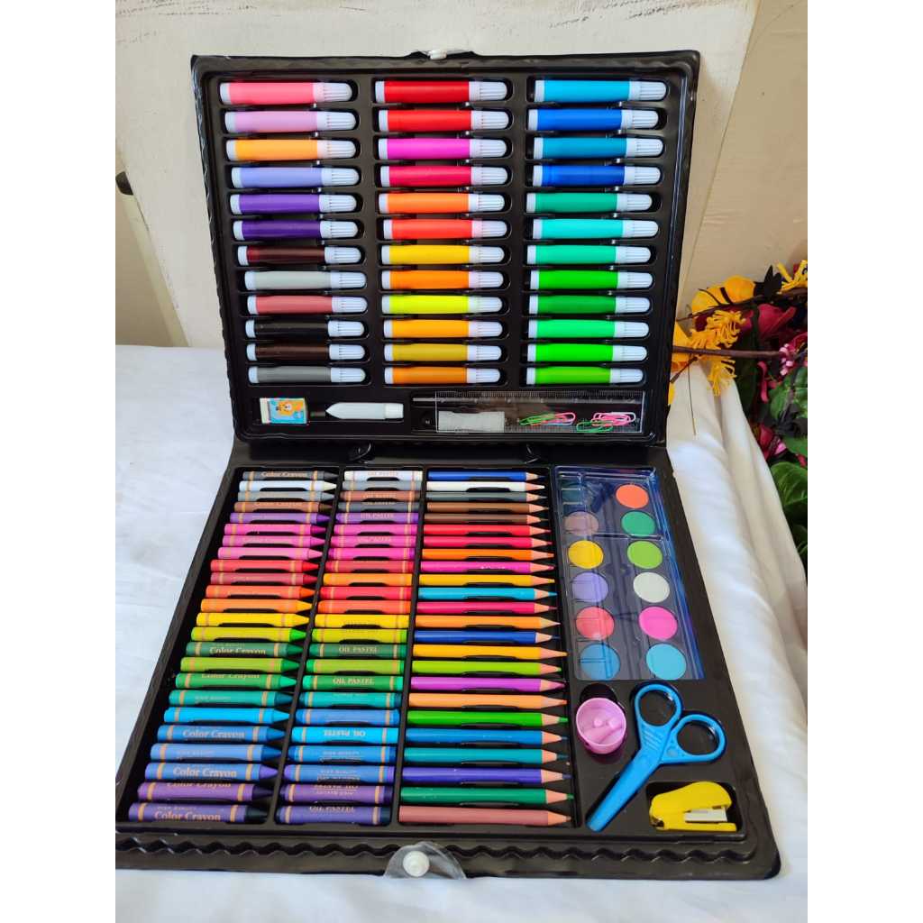 

set crayon / set alat mewarnai/melukis anak isi 150pcs alat mewarnai - hitam,biru,pink JunDW