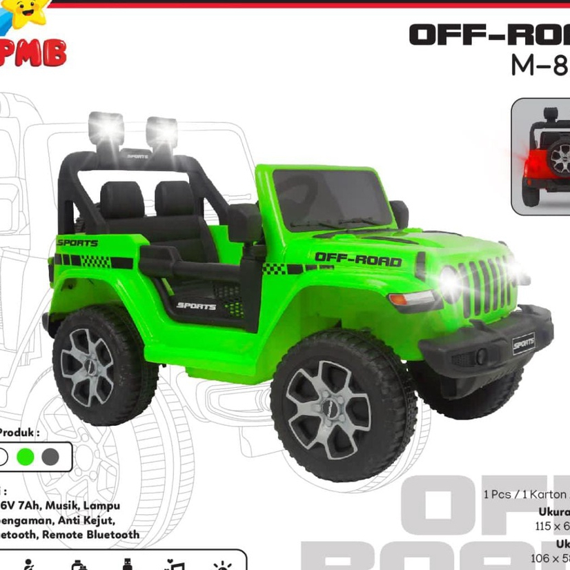 PMB MOBILAN AKI M8288 / MAINAN KENDARAAN ANAK JEEP OFF RIDE CAS CHARGER