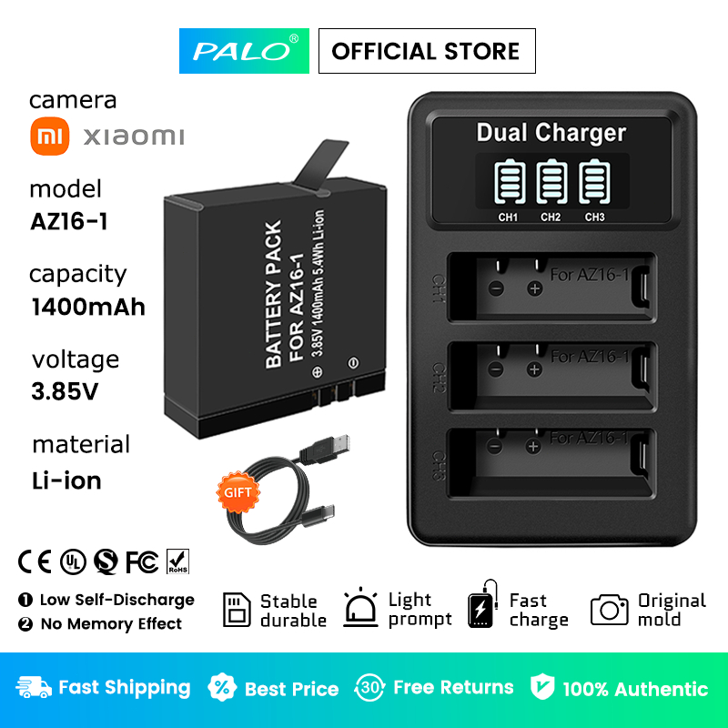 PALO AZ16-1 AZ16-2 Baterai Kamera + Pengisi daya for Xiaomi Yi II yi 4k 4k+ Xiaoyi Yi Lite YI 360 VR
