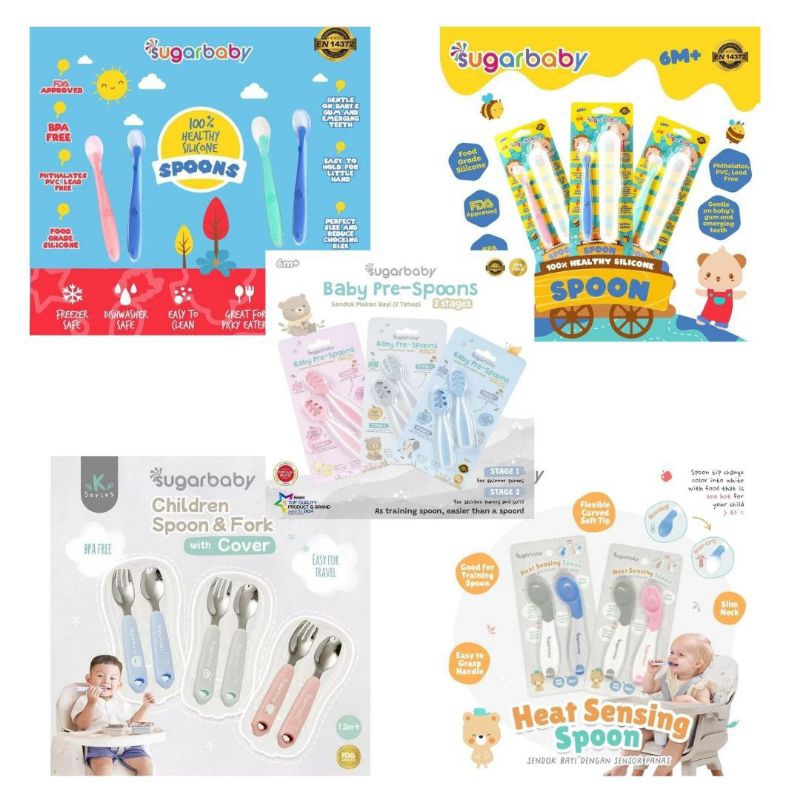 Sugar Baby Healthy Silicone Spoons / Baby Pree Spoons / Heat Sensing Spoon / Children Spoon & Fork